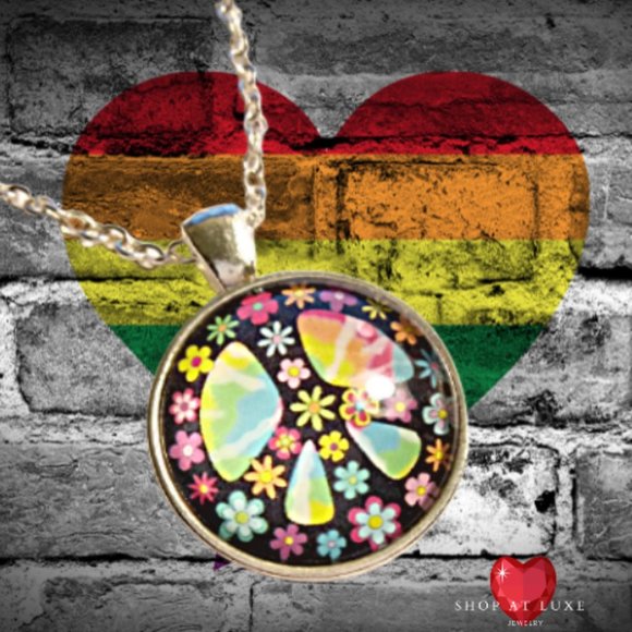 Hippie Peace Sign LBGTQ Pride Necklace - Picture 1 of 6